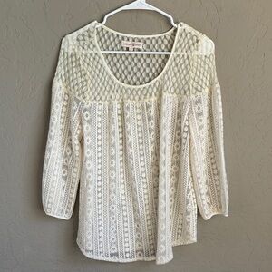 Altar’d state cream‎ floral lace 3/4 sleeve top size medium